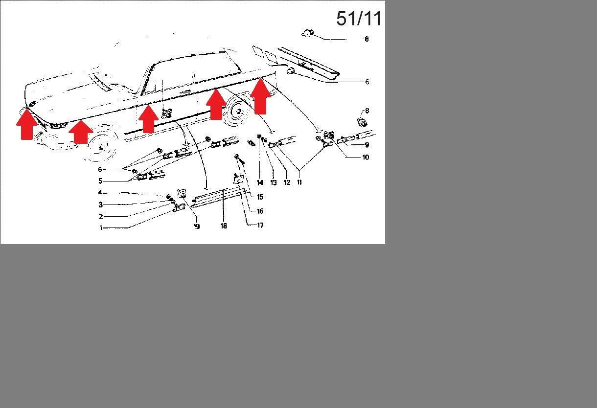 Anbausatz für obere umlaufende Zierleisten (Gürtellinie) BMW E10 / E6 1502 - 2002 turbo CS-400001