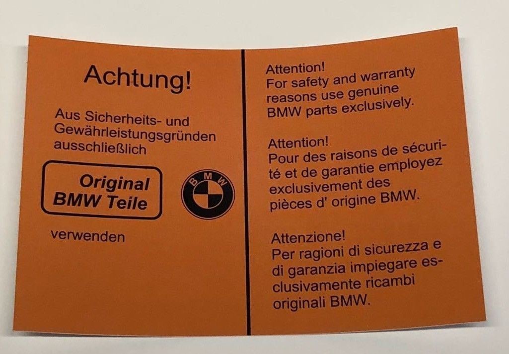 Aufkleber Motorraum orig. BMW-Teile orange BMW E10 / E6 1502 - 2002 turbo CS-27E10